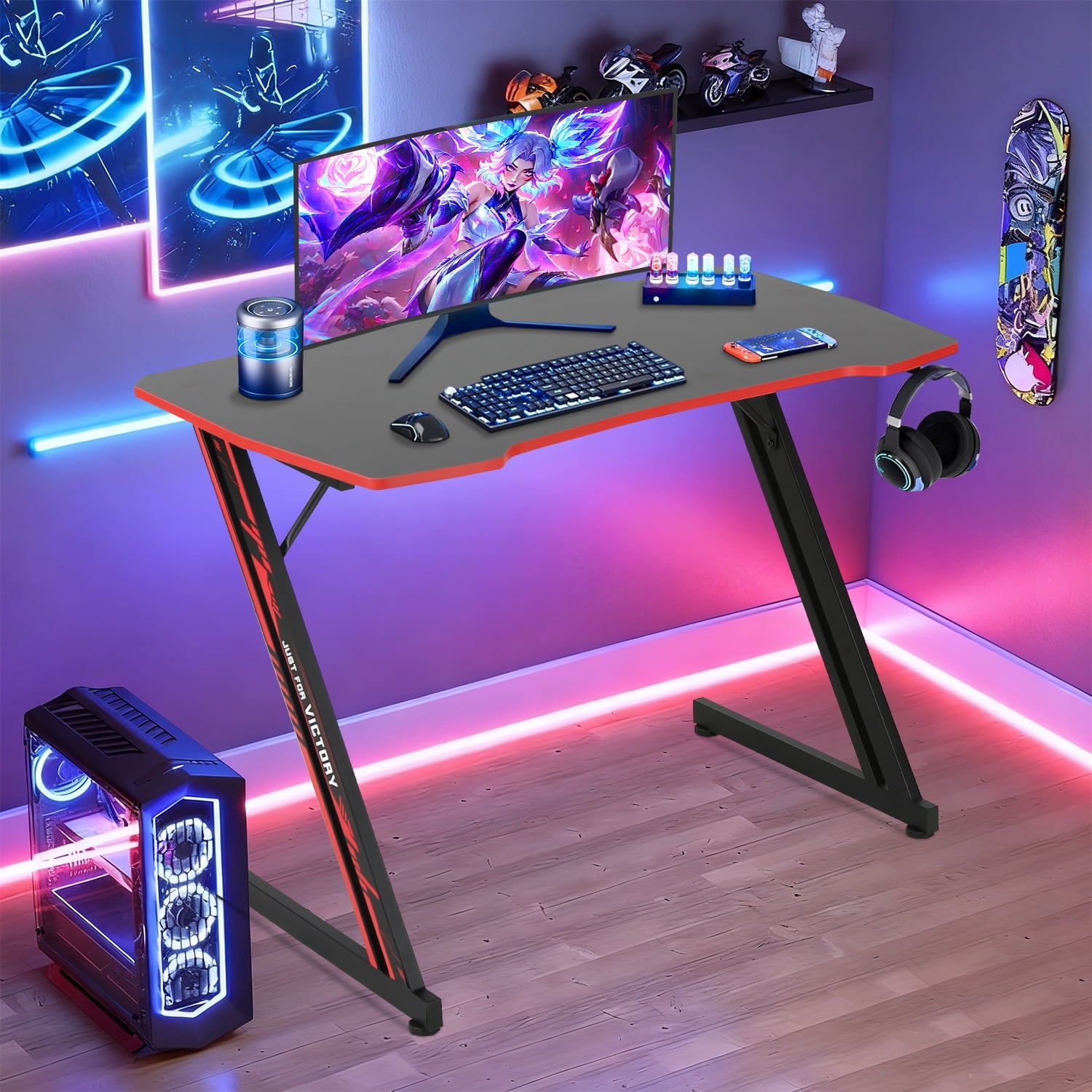 47''Gaming Desk Z-Shaped Leg PC Computer Desk with Headphone Hook