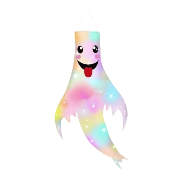 39 inch Halloween Hanging Ghost Windsock with Lights, Light-Up Cute Ghost Wind Sock Flag Outdoor Decorations for Front Porch Garden Yard Decor Holiday Party Sipplies