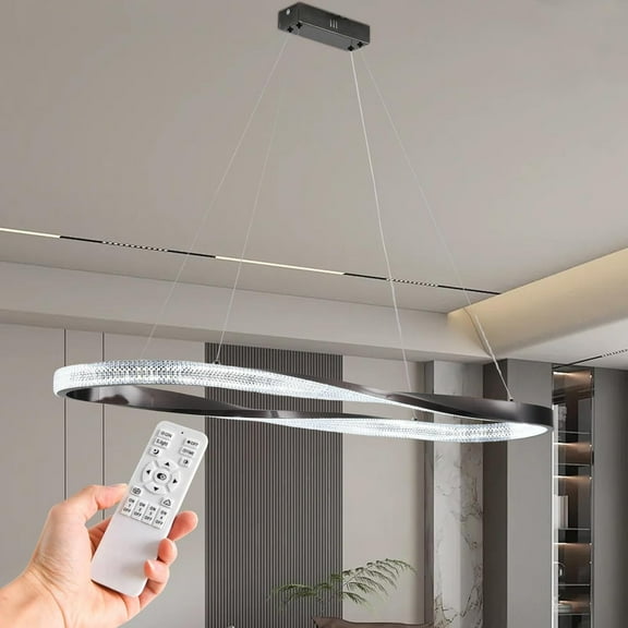 39-inch Modern Black Ring LED Pendant Light, Dimmable Hanging Chandelier with Remote for Kitchen Island, Dining Room, Bedroom, Adjustable Height to 78 inches