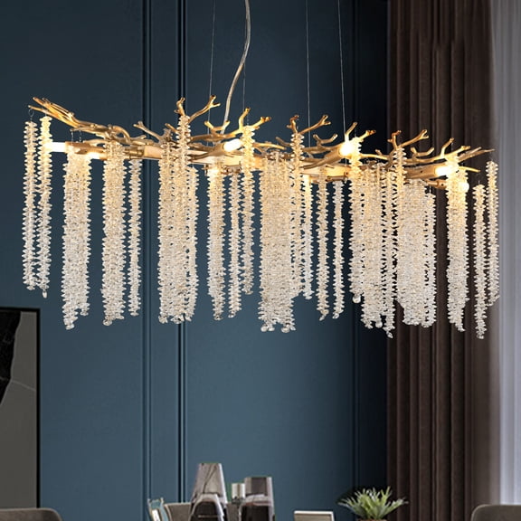 39-inch Modern Golden Pendant Light with Cascading Crystal Strands, Ideal for Living Room, Dining Room and Foyer, High-End Decorative Lighting Fixture (Bulb Not Included)