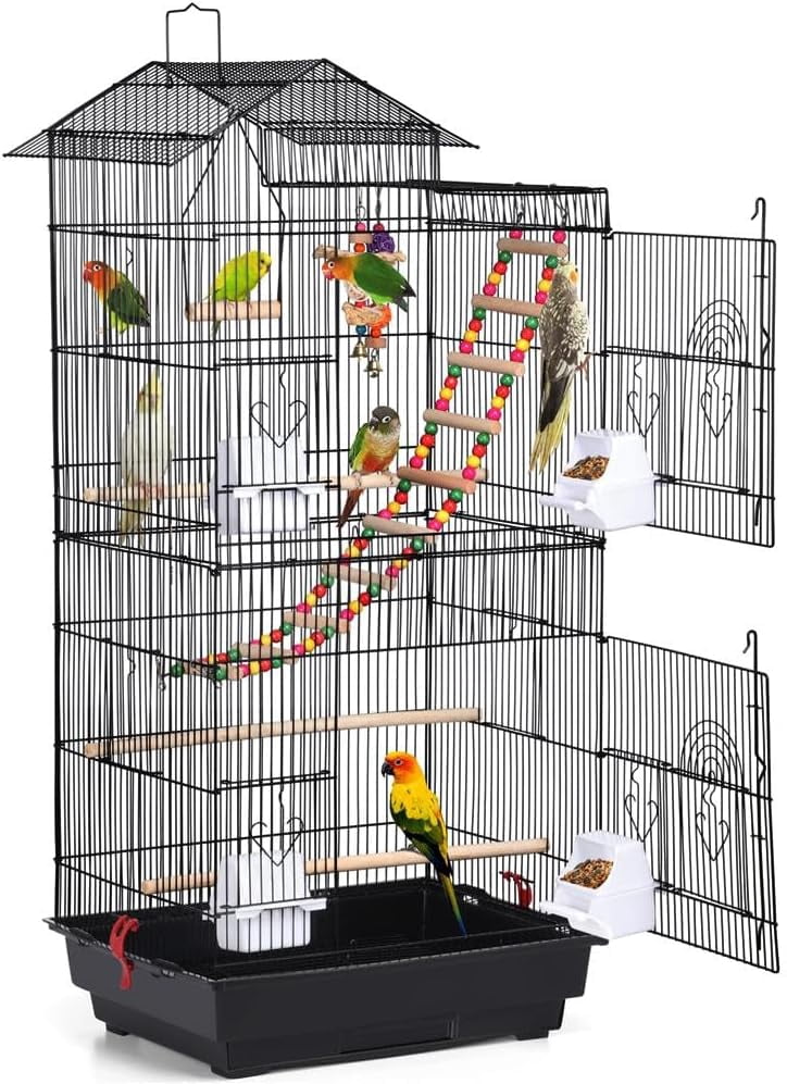 39-inch Roof Top Large Flight Parrot Bird Cage for Small Quaker Parrot Cockatiel Sun Parakeet Green Cheek Conure Budgie Finch Lovebird Canary Pet Bird Cage w/Toys