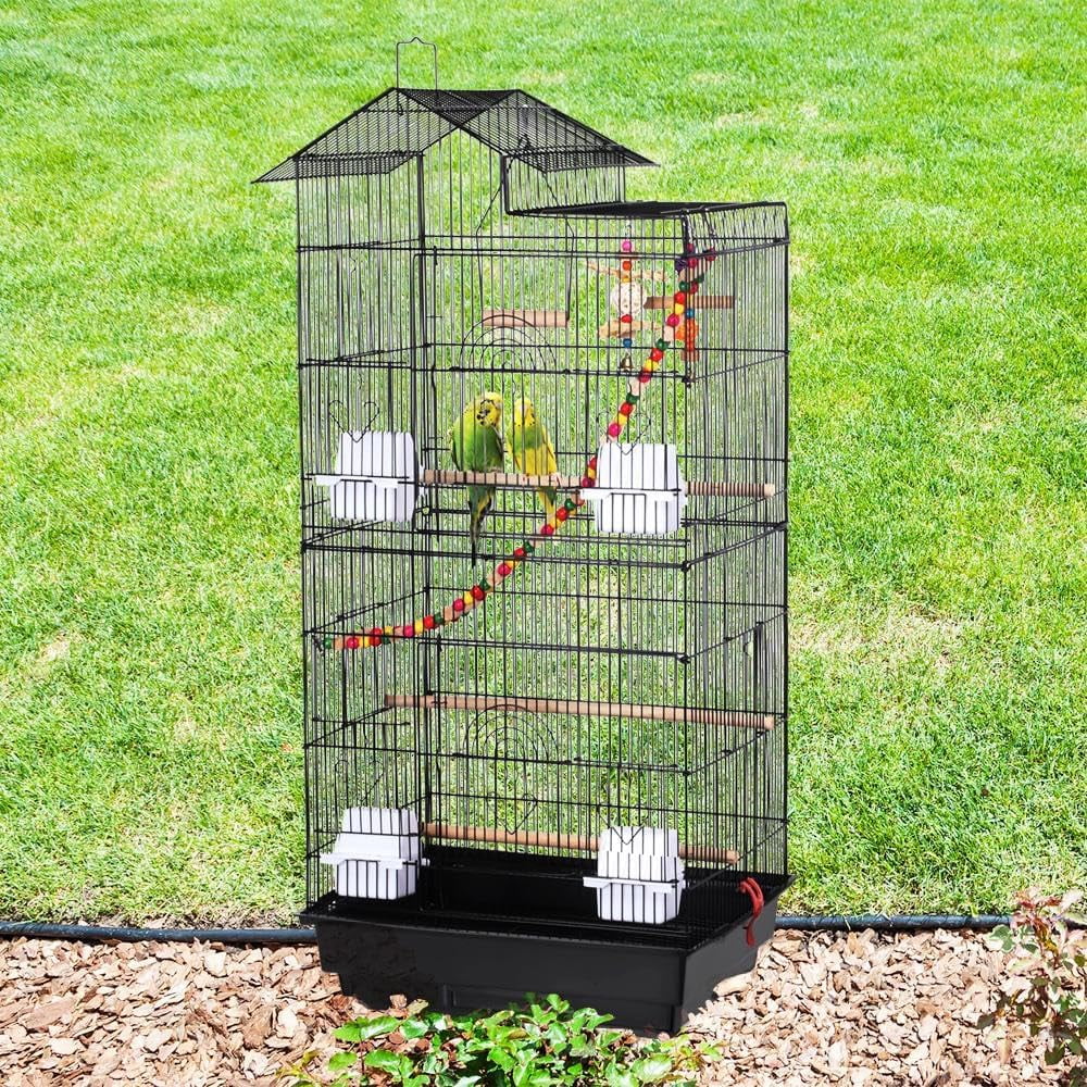 39-inch Roof Top Large Flight Parrot Bird Cage for Small Quaker Parrot Cockatiel Sun Parakeet Green Cheek Conure Budgie Finch Lovebird Canary Pet Bird Cage w/Toys