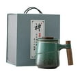 thumbnail image 1 of 39 ml Ceramic Tea Mug with Infuser Lid, Gradient Color, Japanese Tea Diffuser Cup Glass Pottery Cute Cats Coffee Mug with Handle Green Gift Box, 1 of 8