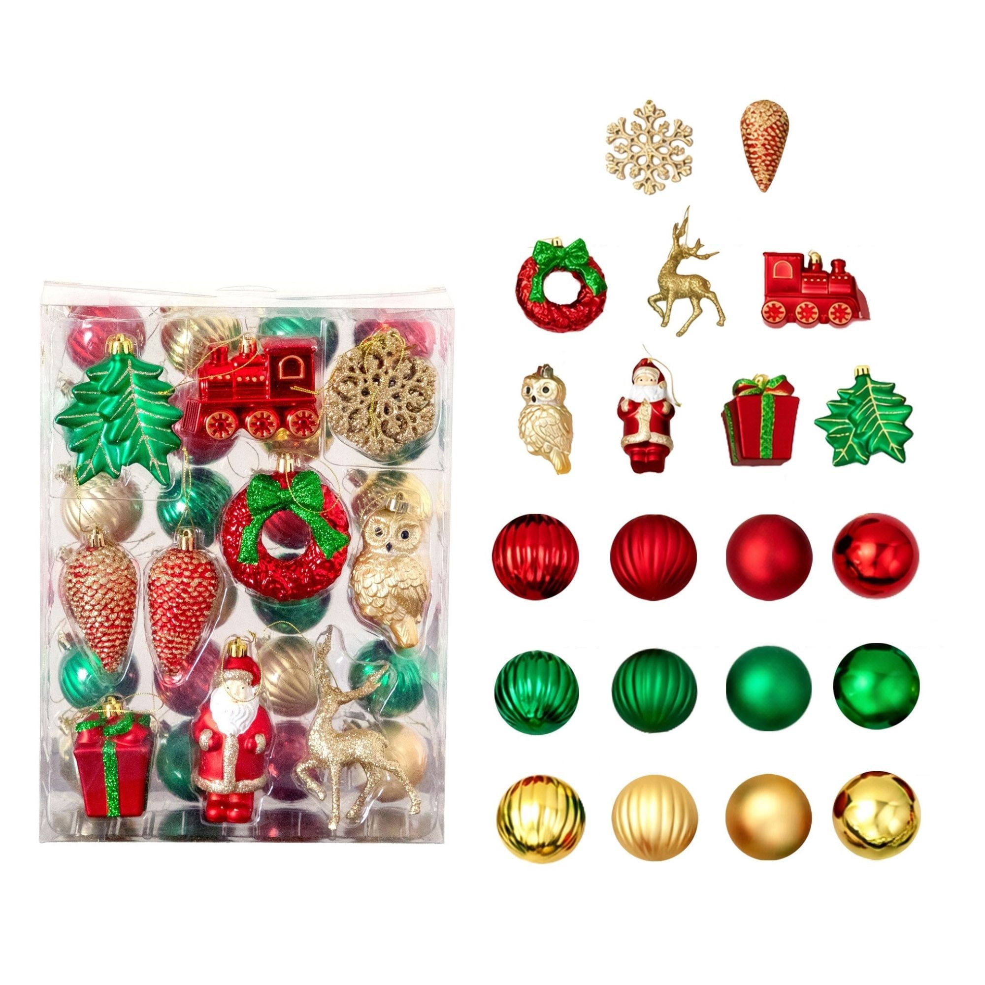39-pc Red, Green and Gold Assorted Shatterproof Christmas Ornaments