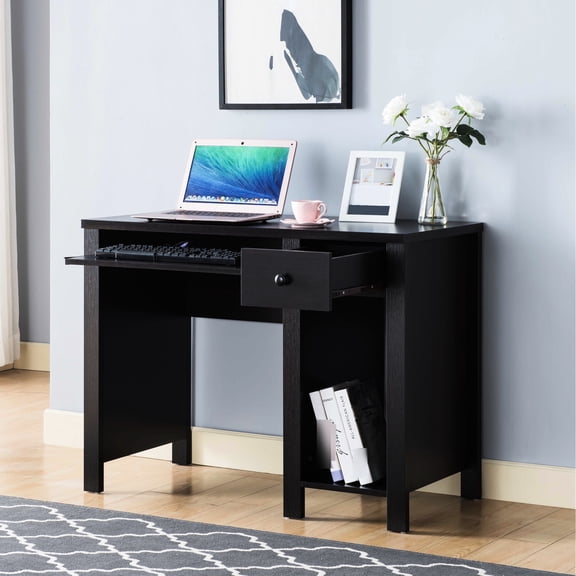 39"w Student Home Office Desk With Wooden Knob And Extended Drawer Glides, In Keyboard Supply Drawers