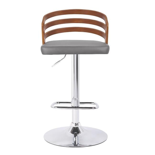 Contemporary Gray Faux Leather & Walnut Swivel Barstool