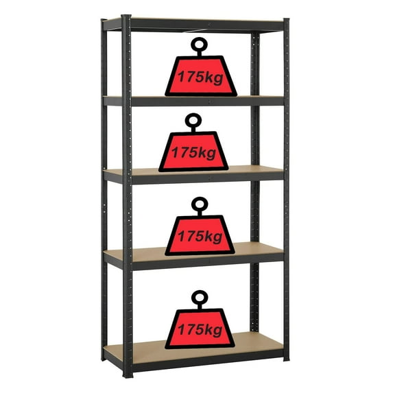 39 x 20 x 77in Storage Shelving Unit 5-Shelf Adjustable Height Garage Shelving Units Kitchen Shelf Organizer Rack, Metal Frame MDF Boards 386lbs Load Per Tier, Non-Slip Feet, Boltless Assembly, Black