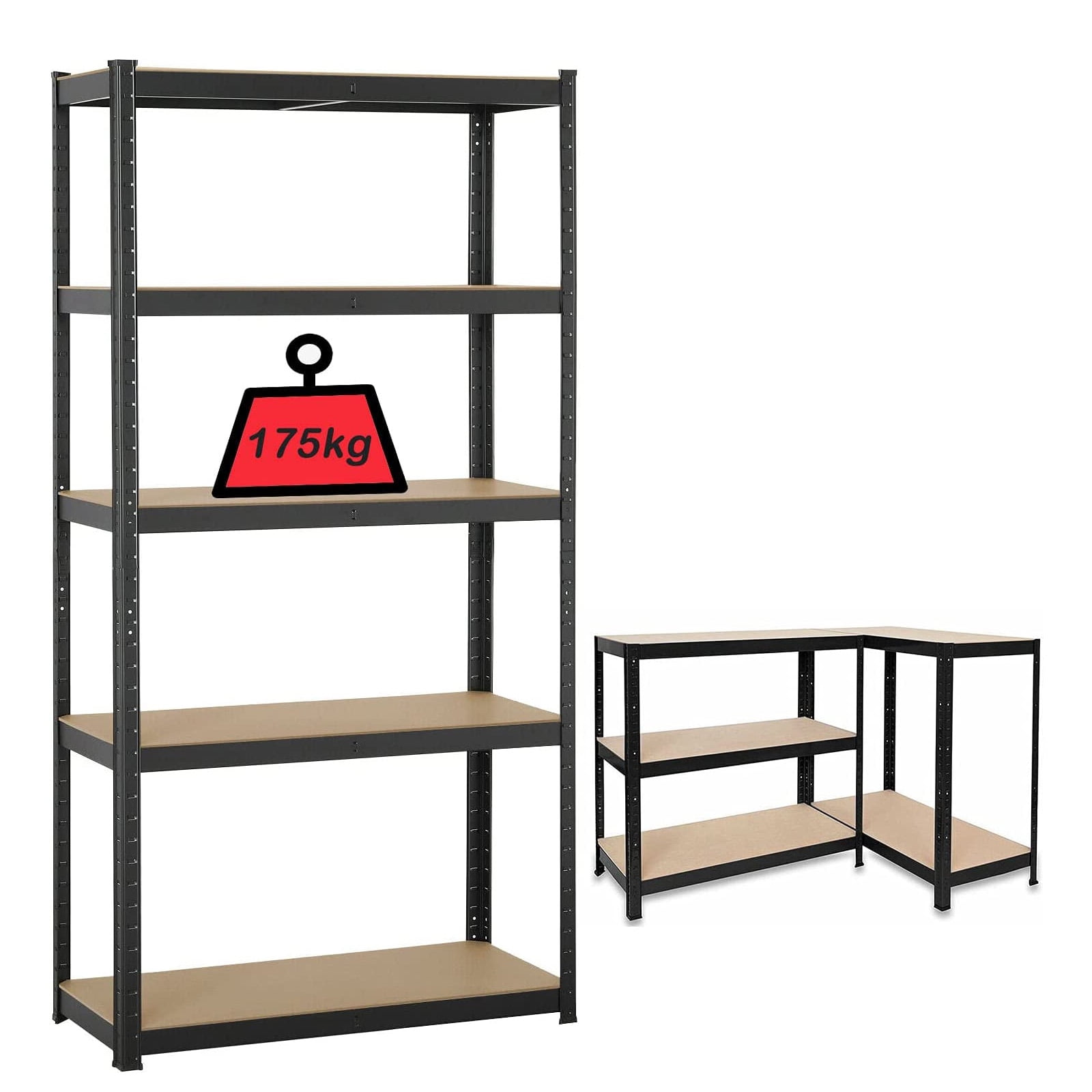39 x 20 x 77in Black Utility Shelving Unit Storage Rack, 5-Tier ...