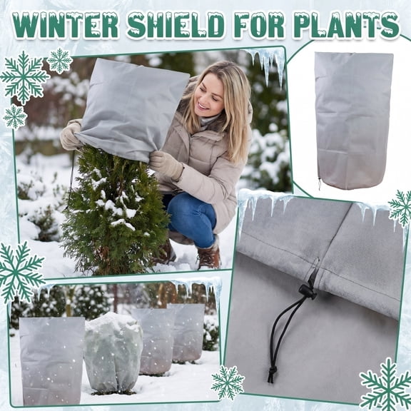 39 x 31 Inch Winter Plant Protection Cover with Bottom Drawstring,Frost Proof Garden Blanket Jacket for Small Trees and Shrubs,Cold Weather Insulation