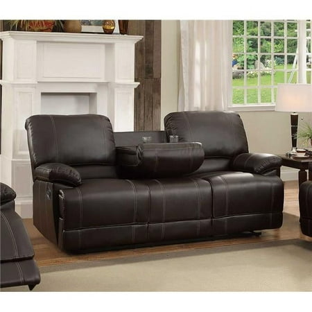 39 x 38 x 81 in. Cassville Double Reclining Sofa with Center Drop-Down Cup Holder - Dark Brown