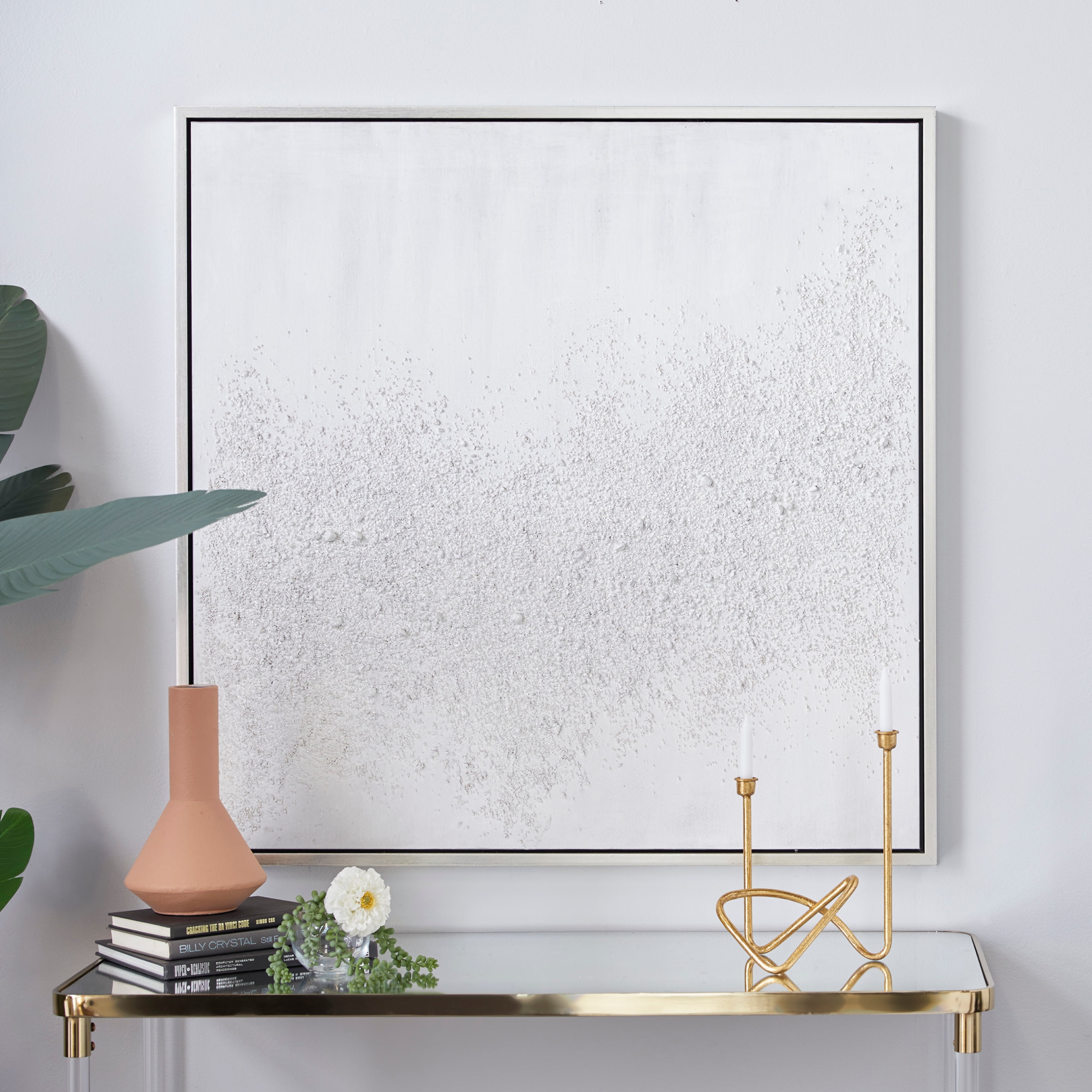 Large White and Silver Abstract Canvas Wall Art