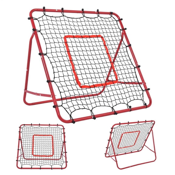 39" x 39" Baseball/Softball Rebounder Net, Red - Adjustable Pitch Back with Strike Zone Target, Steel Frame, Reinforced Netting, Quick Setup for Home or Field