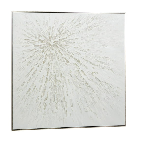 CosmoLiving by Cosmopolitan White Canvas Starburst Abstract Metallic Living Room Framed Wall Art with Silver Foil Accents, 39" x 2" x 39"