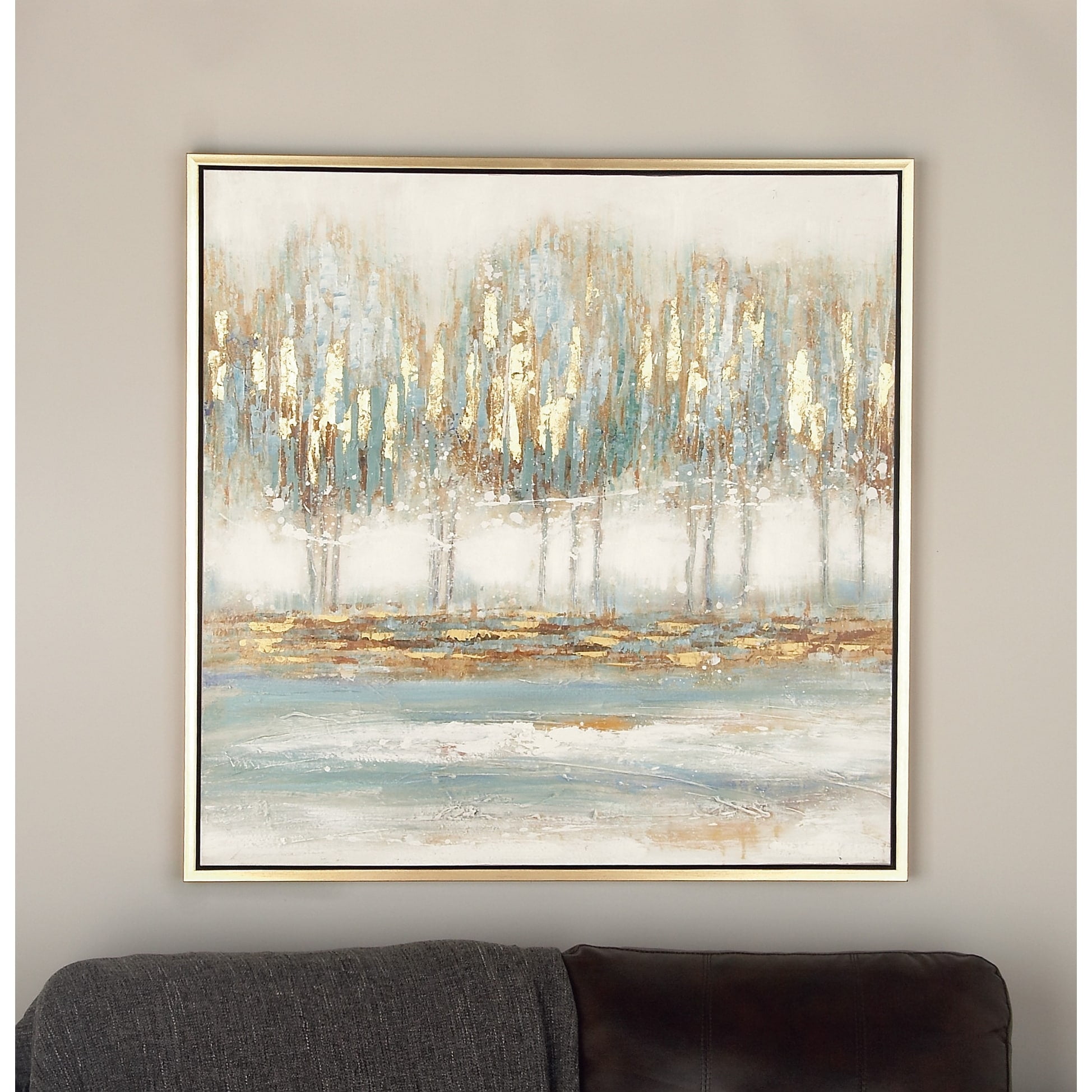 39" Blue and Gold Abstract Tree Canvas Wall Art with Frame