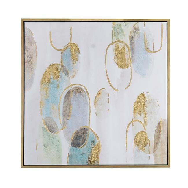 39.4" Square Gold, White, Green Abstract Canvas Wall Art