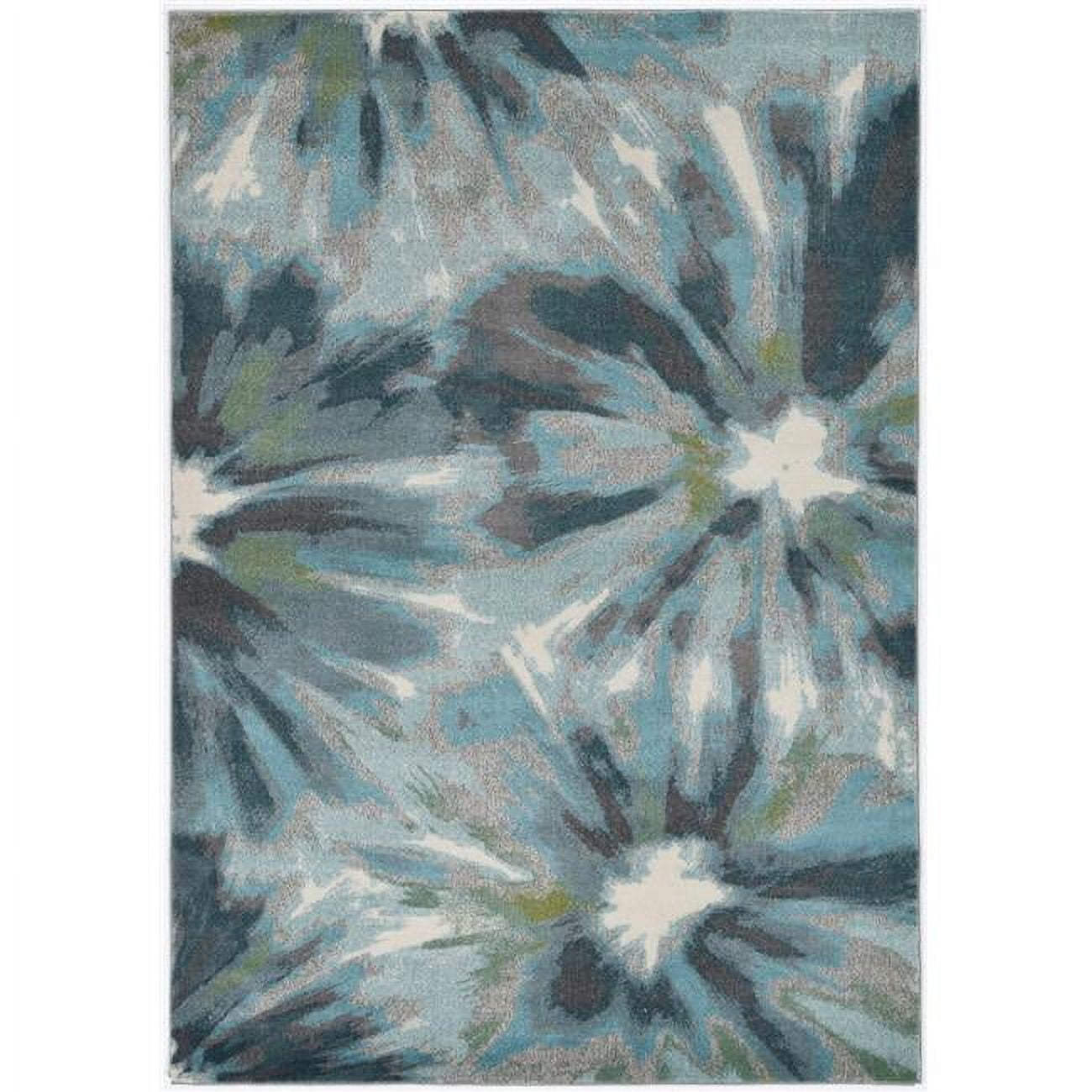 39 x 59 in. Teal Tropical Flower Indoor Polypropylene Area Rug