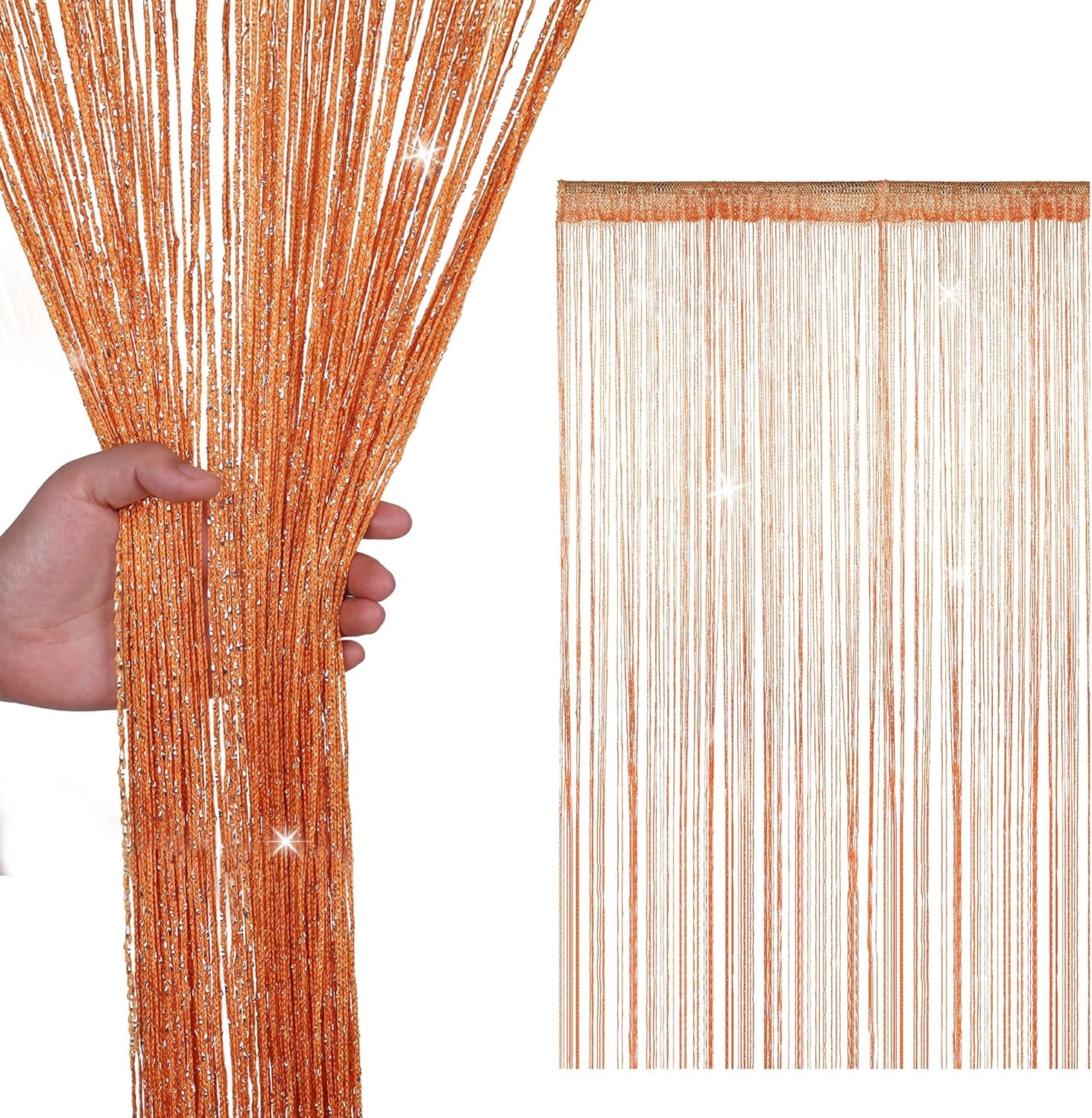 39" x 79" Glitter Sequin Door Curtain, Fringe String Room Divider, Beaded Tassel Partition Screen for Closet, Bedroom, Living Room, Window Decor, Wedding Party Backdrop, Orange