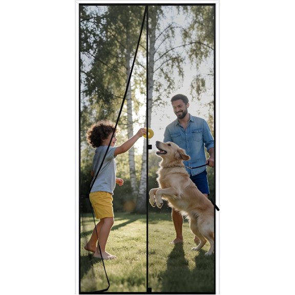 39 x 84 Inch Magnetic Screen Door, Fits Doors Size 37 x 83 Inch, Reinforced Polyester Screen Door Mesh with Full Frame Hook & Loop, Door Screen Magnetic Closure for Hands-Free