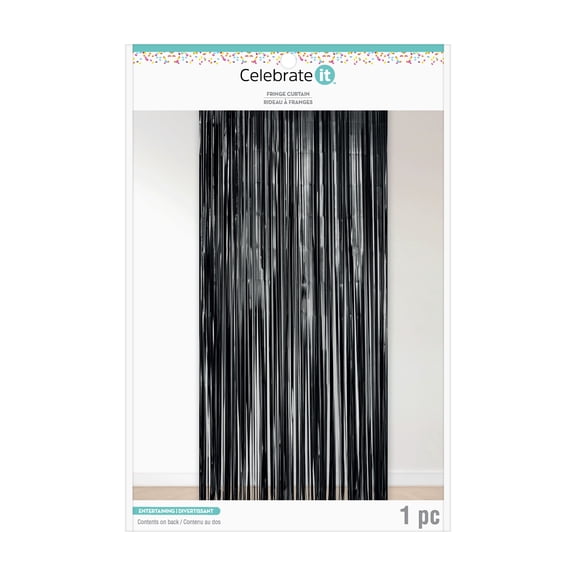 39" x 96" Black Fringe Curtain by Celebrate It – Foil with Adhesive Backing - Ideal for Photo Booths - Party Backdrops & Event Décor - 12 Pack