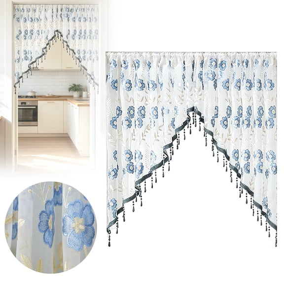 39" x 98" Lace Triangular Panel for Short Door and Window Decor, Rod Pocket Light Filtering Curtain for Kitchen Window Cabinet, Bathroom Entryway Decor, by Preplabs