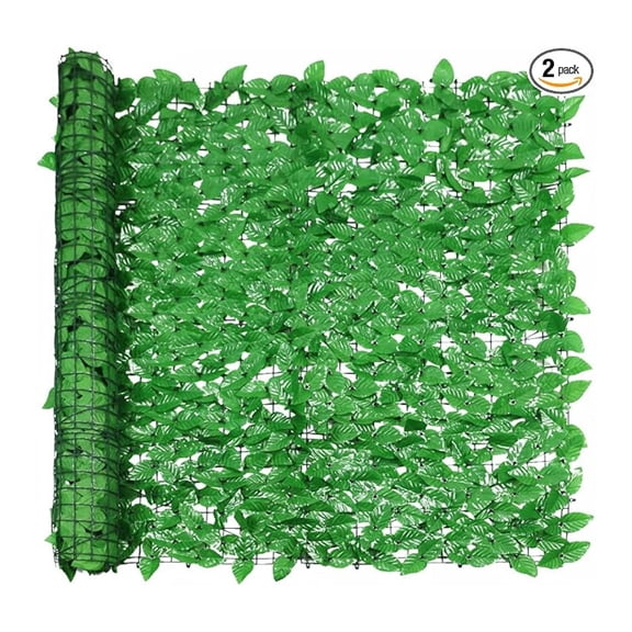 39"x117" 2 PCS Artificial Laurel Leaf Cover Faux Leaves Hedge Fence Screen Greenery Wall Decoration for Outdoor Balcony Backyard Garden Patio (Light Green)