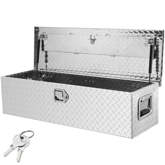39"x13"x10" Heavy Aluminum Truck Bed Tool Box, rhombus Plate with Side Handle & Lock, for Pickup RV Trailer, Silver