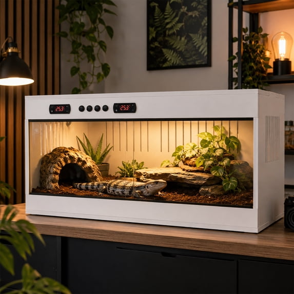 39"x16"x16" Glass Reptile Enclosure, Ventilated Terrarium with Sliding Doors, Spacious Habitat for Multiple Reptile Species(Dual Temperature Control)