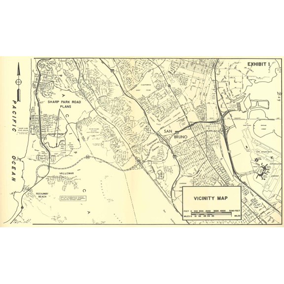 39"x24" Heavyweight Photo Paper Quality Poster: Interstate 380 e"xtension Vicinity map 1974 From Route 3 From Route 380 Portola Freeway and Alternatives Draft Environmental Statement