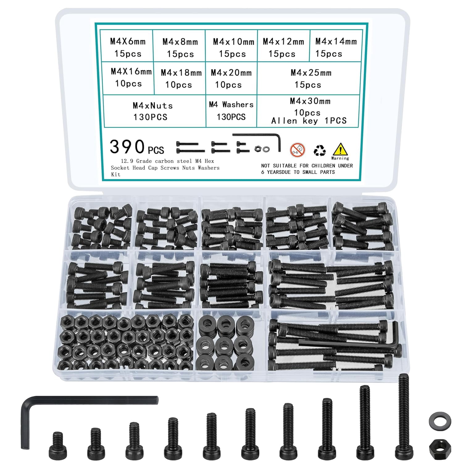 45 Pcs M4 Threaded Rod Set – Includes 15 Rods, 15 Hex Nuts, 15 Beads For DIY, Garden Stakes, Jewelry & Crafts - View #6