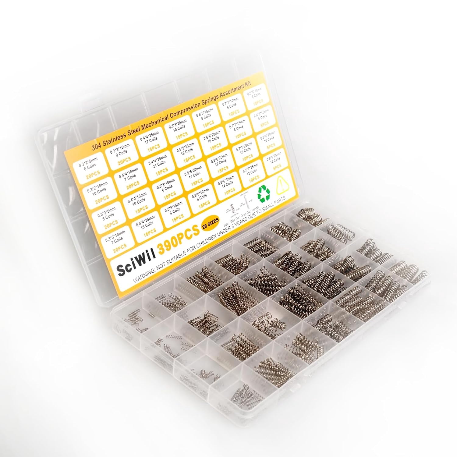 390-Piece Compression Spring Assortment Kit, 28 Sizes Small Springs Set ...