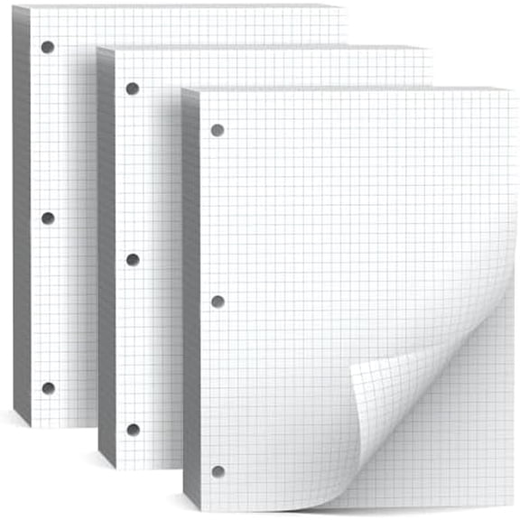 390 Sheets Quad Ruled Graph Paper 8 x 10.5 White Loose Leaf Graph Paper | Filler Paper 4 x 4 Graph Ruled Loose Leaf Paper Notebook Paper for 3 Ring Binder, Engineering Paper for School Home Business