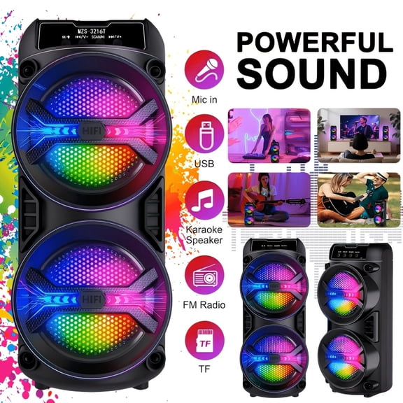 3900W Dual 3 Inch Bluetooth Speaker with LED Lights Karaoke Function High Fidelity Sound Supports USB TF Card FM AUX Suitable for Christmas Gatherings Easter Events Square Dance Outdoor Camp