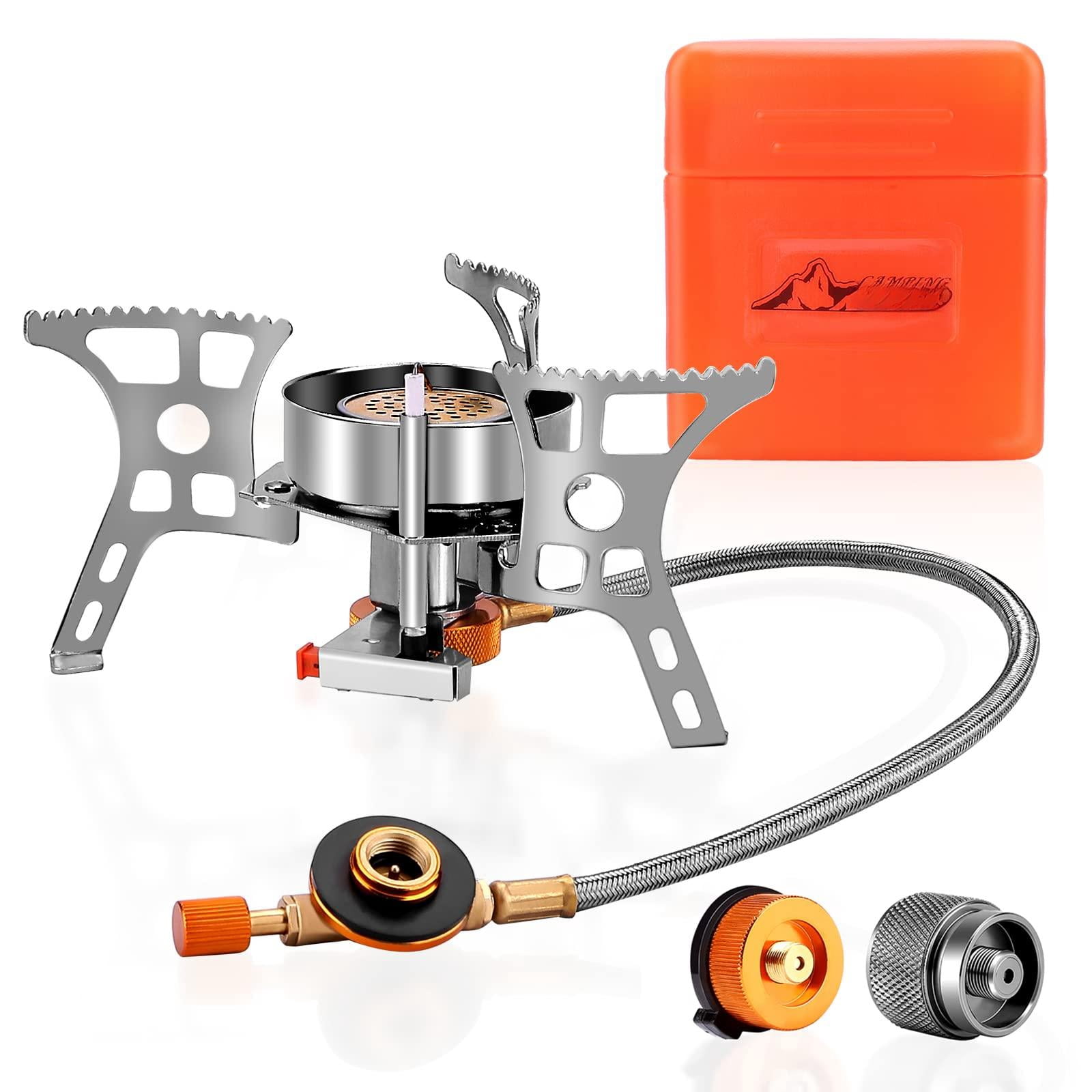 3900w Windproof Camping Stove  Gas With Piezo Ignition Backpacking Portable Two Canister Adapter For Outdoor Hiking And Picnic