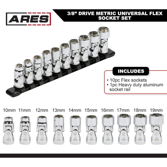 39015 – 10-Piece 3/8-Inch Drive Metric Universal Flex Socket Set