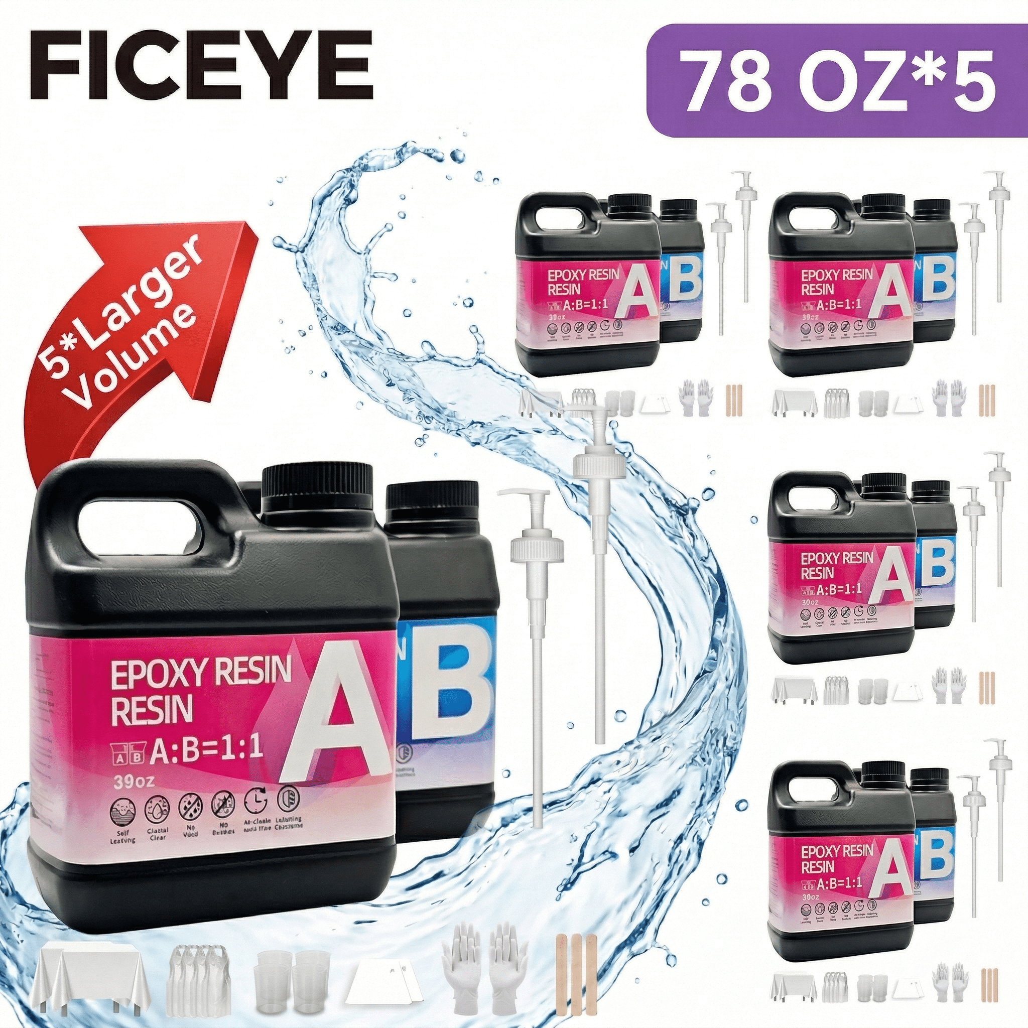 390OZ Epoxy Resin Kit， Crystal Clear Epoxy Resin, Strong, Bubble-Free, Anti-Yellowing Art Resin That, Suitable for Casting, DIY, Molds, Jewelry, Easy to Mix 1:1 Ratio