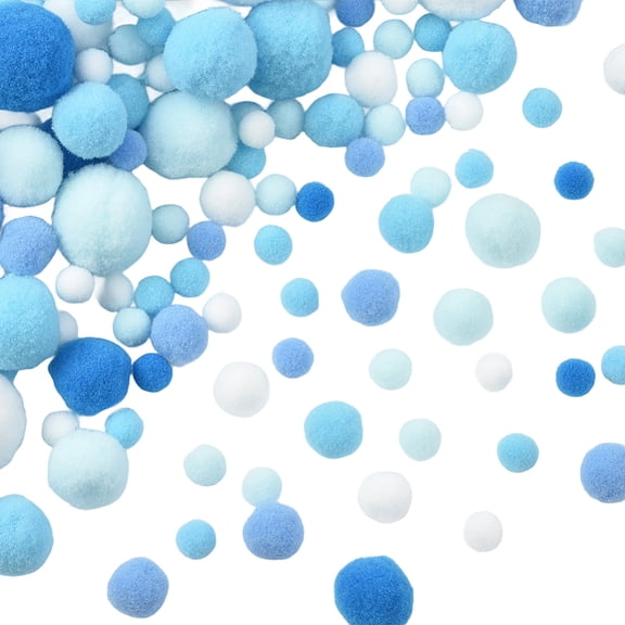 390Pcs Blue Pompom Balls Polyester Random Mixed Sizes Soft Fluffy Fuzzy Round Decorations Small Pompoms Puff Ball