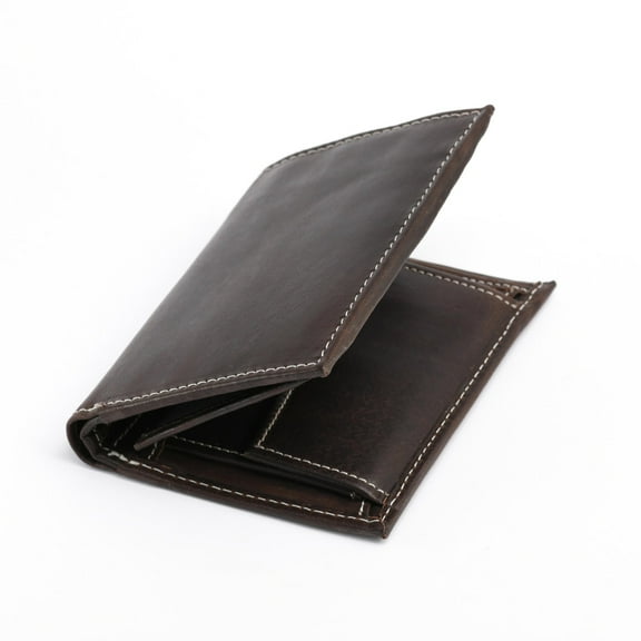 391007 Hipster Wallet with Flap & Coin Pocket in Dark Brown Leather | Style n Craft