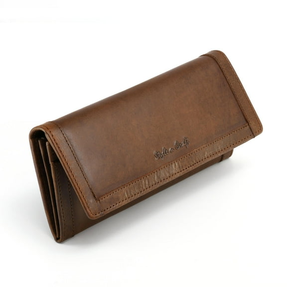 391106 Long Leather Clutch Wallet with Leather Frame in Oak Color | Style n Craft