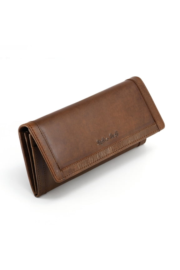 391106 Long Leather Clutch Wallet with Leather Frame in Oak Color | Style n Craft