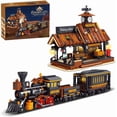 thumbnail image 1 of 39117 Cowboy City Train Station Building Blocks with LED Lights, 2640 PCS Western Railway Station & Steam Train Model Kit for Adults, Wild West Architecture, 1 of 7