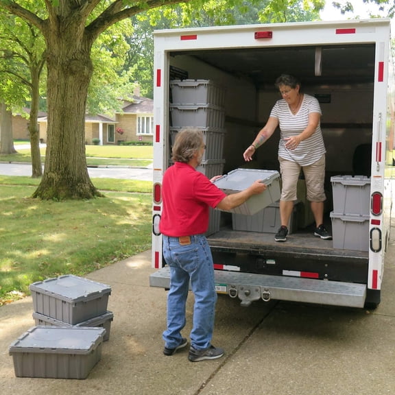 39170 Industrial Plastic Storage Tote with Hinged Attached Lid, (21-Inch L by 15-Inch W by 17-Inch H), Gray, (3-Pack)