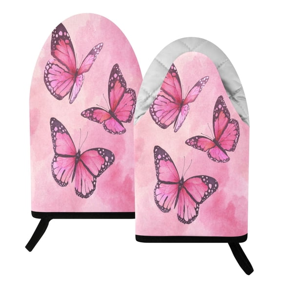 392F Heat Resistant Oven Mitts 2 Pack Blush Monarch Butterflies Fish Mouth Cotton Oven Gloves with Silver Lining, Kitchen Cooking Mitts for Baking BBQ Grilling Microwave