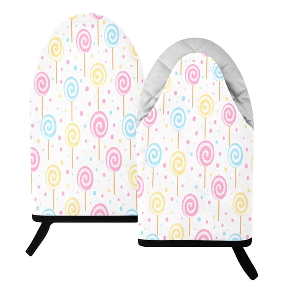 392F Heat Resistant Oven Mitts 2 Pack Candy Lollipop Pattern Fish Mouth Cotton Oven Gloves with Silver Lining, Kitchen Cooking Mitts for Baking BBQ Grilling Microwave