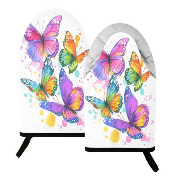 392F Heat Resistant Oven Mitts 2 Pack Carnival Of Butterflies Fish Mouth Cotton Oven Gloves with Silver Lining, Kitchen Cooking Mitts for Baking BBQ Grilling Microwave