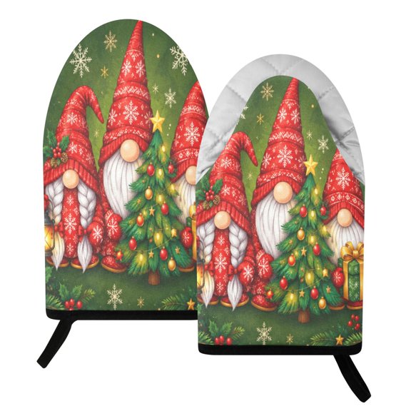 392F Heat Resistant Oven Mitts 2 Pack Christmas Gnomes with Gifts Fish Mouth Cotton Oven Gloves with Silver Lining, Kitchen Cooking Mitts for Baking BBQ Grilling Microwave