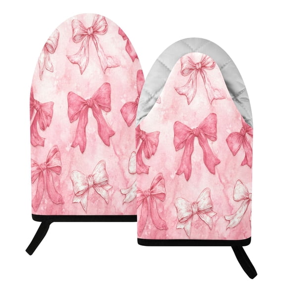 392F Heat Resistant Oven Mitts 2 Pack Fairytale Cottagecore Style Bows Fish Mouth Cotton Oven Gloves with Silver Lining, Kitchen Cooking Mitts for Baking BBQ Grilling Microwave