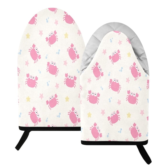 392F Heat Resistant Oven Mitts 2 Pack Pink Cute Crab Star Pattern Fish Mouth Cotton Oven Gloves with Silver Lining, Kitchen Cooking Mitts for Baking BBQ Grilling Microwave
