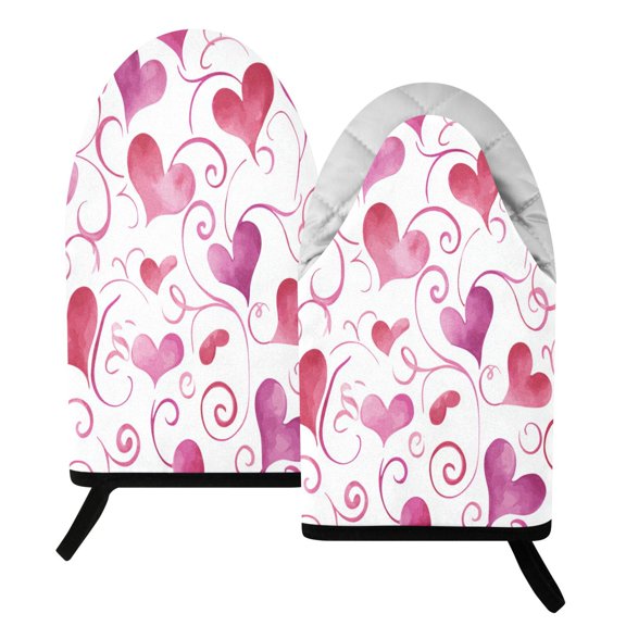 392F Heat Resistant Oven Mitts 2 Pack Sweetheart Watercolor Scrolls Fish Mouth Cotton Oven Gloves with Silver Lining, Kitchen Cooking Mitts for Baking BBQ Grilling Microwave