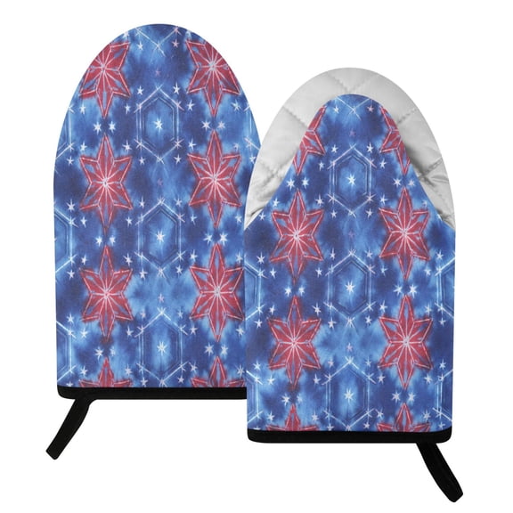 392F Heat Resistant Oven Mitts 2 Pack Tie-dye Patriotic Star Art Fish Mouth Cotton Oven Gloves with Silver Lining, Kitchen Cooking Mitts for Baking BBQ Grilling Microwave