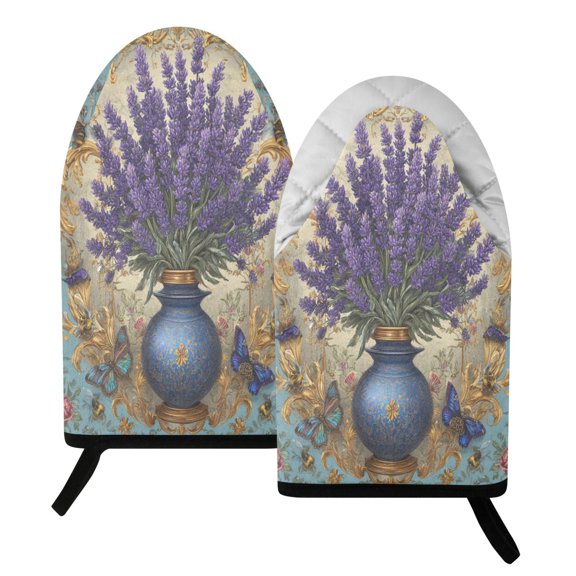 392F Heat Resistant Oven Mitts 2 Pack Vibrant Lavender in A Vase Fish Mouth Cotton Oven Gloves with Silver Lining, Kitchen Cooking Mitts for Baking BBQ Grilling Microwave